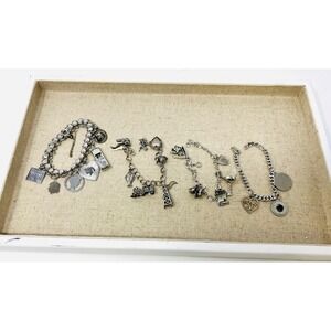 Vintage Sterling Silver Charm Bracelet with Charms Heart,Cuban Chain Link Lot 4